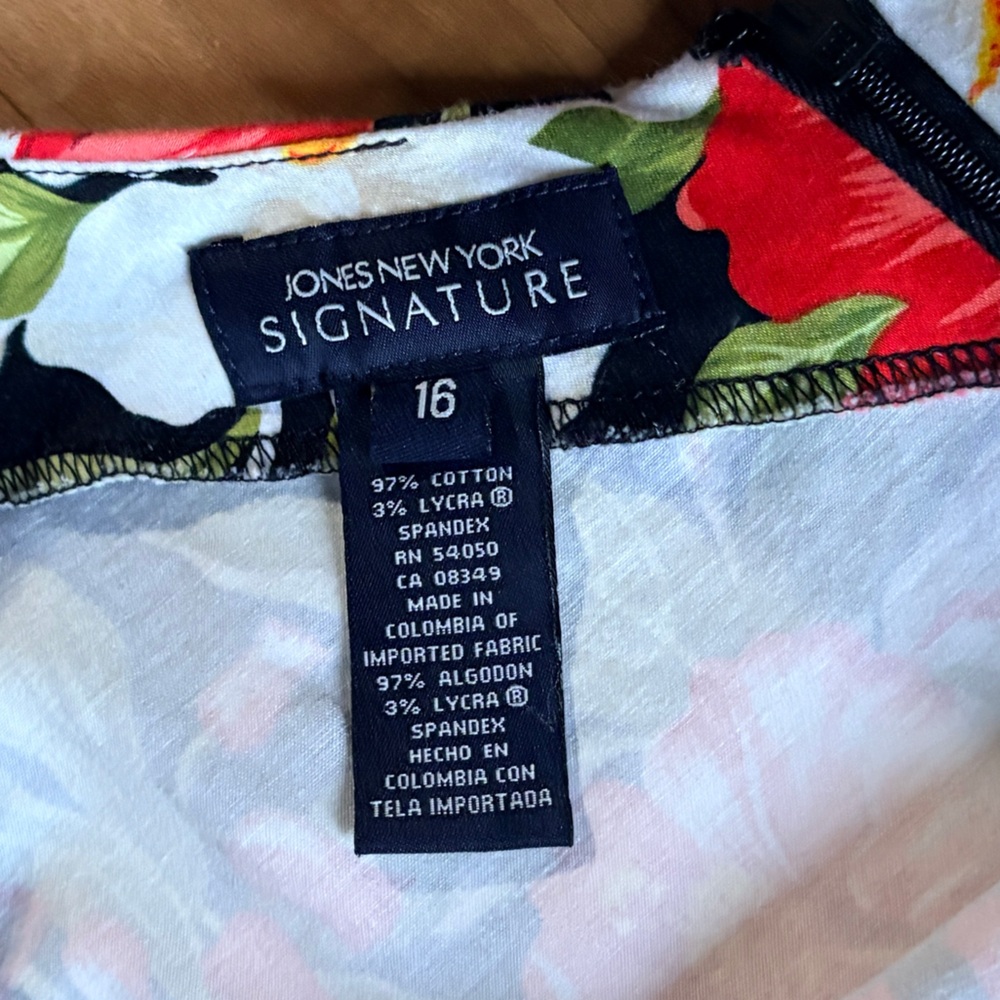 Jones New York Signature Floral Cotton/Spandex Sleeveless Dress size 16 - Picture 4 of 6